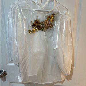 Sheer White Blouse with Floral Embellishments Cami included